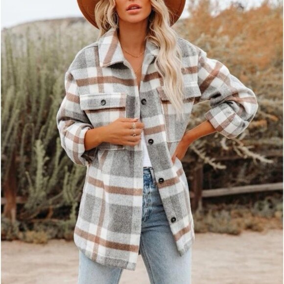 Women's New Thick woolen plaid Shacket coat gorgeous - Picture 1 of 5